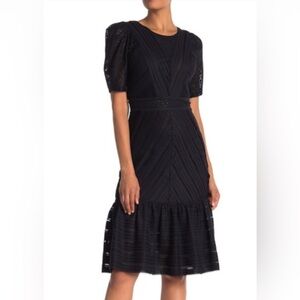 BCBGMaxAzria Black Lace & Crochet Ruffle Midi Dress SZ medium